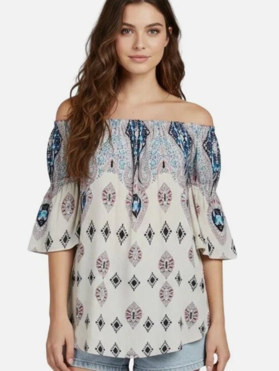 Umgee Tops - UMGEE Women's Floral Bell Sleeves Off-Shoulder Tunic Mini Dress Size Small‎
